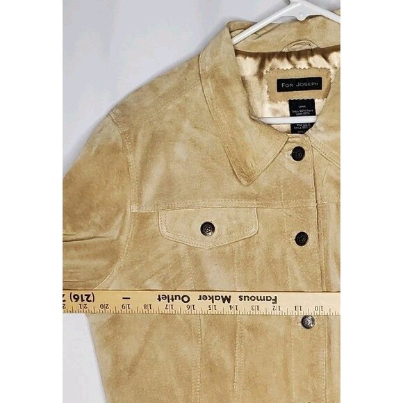 For Joseph Vtg Suede Trucker Jacket Women Large Beige Button Collar Lined - Picture 4 of 8